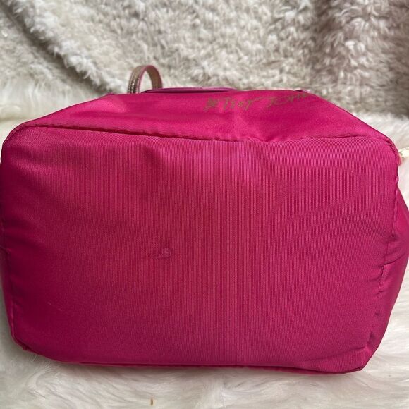 Luv Betsey by Betsey Johnson hot pink fabric Tote faux leather gold straps - Picture 6 of 13